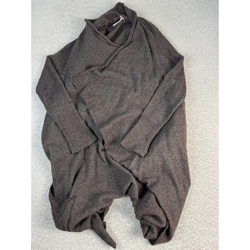 Free People Sweater Womens Large Brown Cowl Neck Wrap Open Front Cardigan Knit
